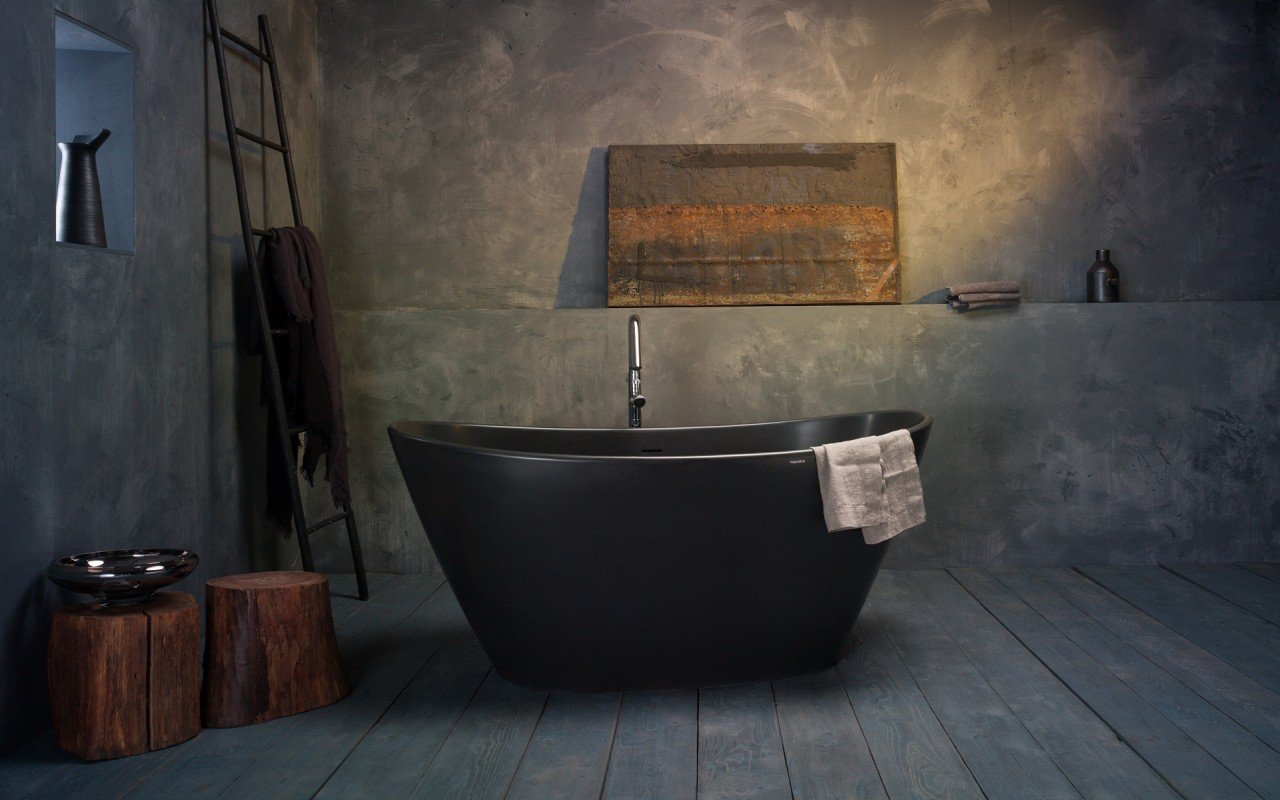 Ванная комната в темных тонах фото с Purescape-748M-Black