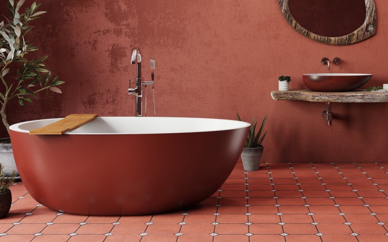 Асимметричная каменная ванна в этно стиле Spoon 2 Oxide Red