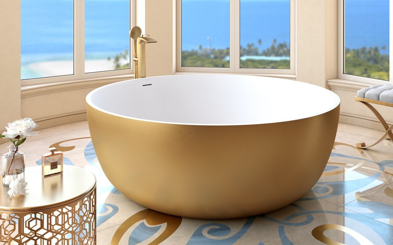 Adelina Pearl Gold-Wht Круглая отдельностоящая ванна с твердой поверхностью picture № 0