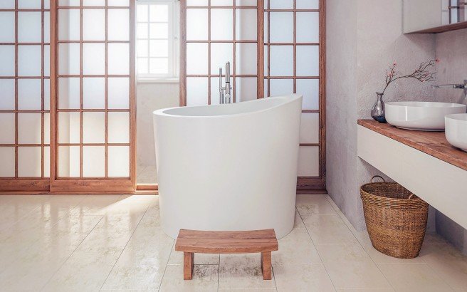 True Ofuro Mini Сидячая Каменная Ванна в Японском Стиле