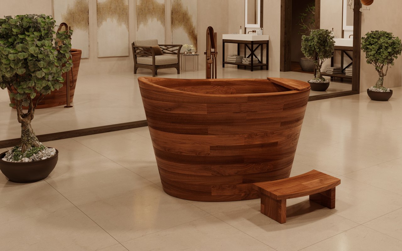 Элитная деревянная ванна с сидением глубокая True Ofuro 