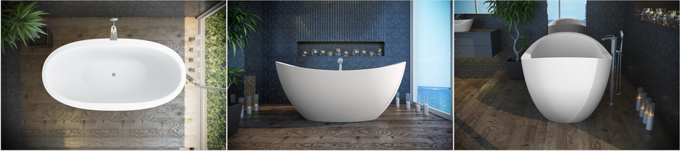 Глубокая овальная ванна из литого камня Purescape 171 white