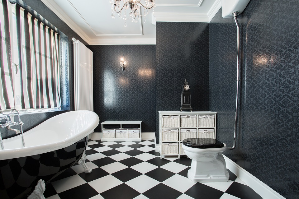 Дизайн черно белой ванны (65 фото)
