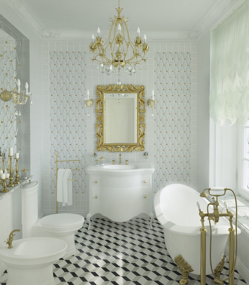 Классический дизайн белой ванной комнаты классика фото 518111179