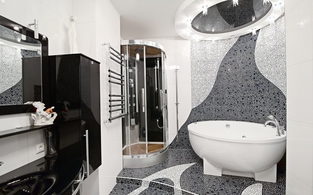 Черно белая ванная комната foto_120568897