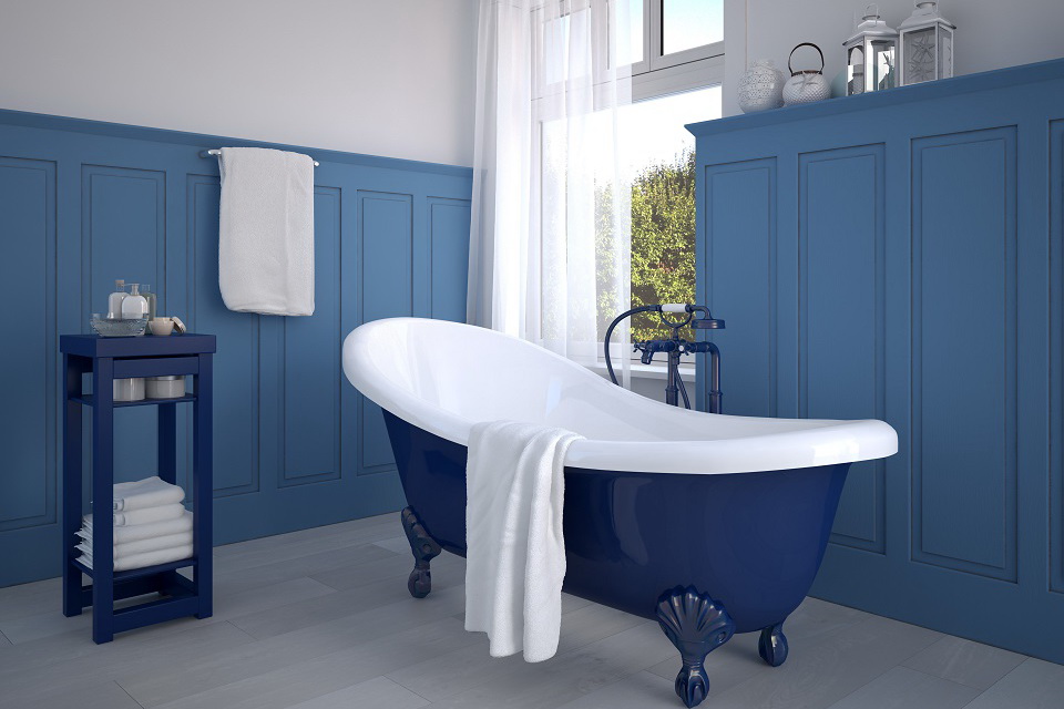 Ванная комната дизайн синий пол