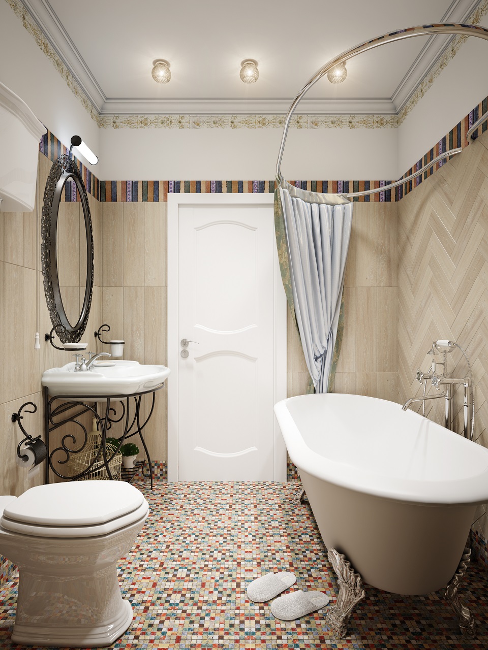Классический дизайн ванной комнаты с мозаикой классика фото 543297085