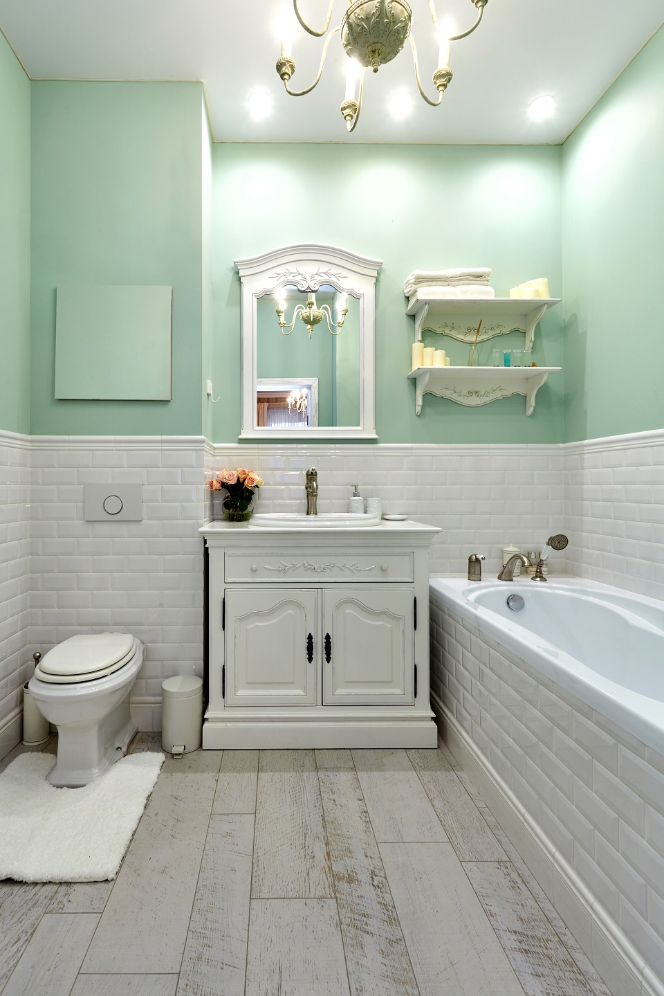 Классический дизайн зеленой ванной комнаты классика фото 547465186